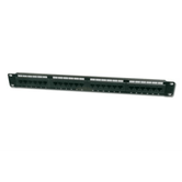 Cat 6, Class E Patch Panel, unshielded 24-port RJ45, 8P8C, LSA, 1U, rack mount, color black RAL 9005