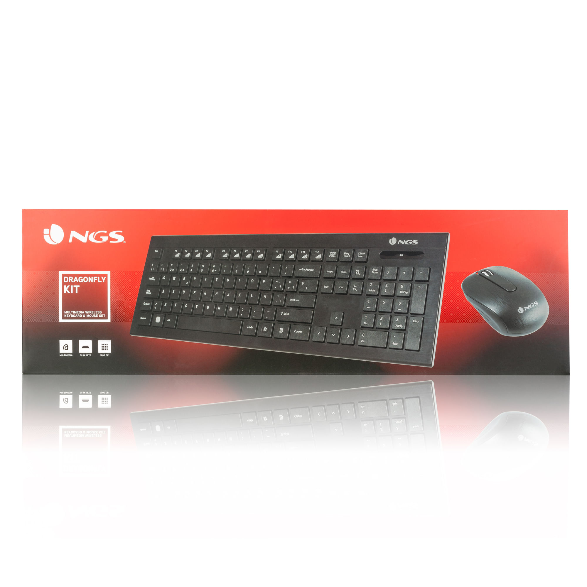 Color negro NGS  DRAGONFLYKIT Wireless Kit de teclado y ratón inalámbricos de 2.4 GHz Kit multimedia inalámbrico con teclas multimedia 