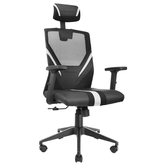 SILLA ERGONOMICA MARS GAMING MGC-ERGO NEGRA CON DETALLES EN BLANCO RESPALDO EN MALLA TRANSPIRABLE AJUSTE LUMBAR-CERVICAL-REPOSABRAZOS