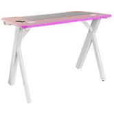 MESA MARS GAMING MGD RGB BLANCA CON TABLERO ROSA CHASIS DE ACERO TABLERO 100X60cm ALTURA 74cm ILUMINACION RGB CON MANDO A DISTANCIA GESTION DE CA