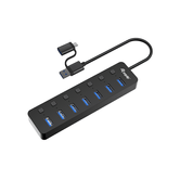 HUB USB EQUIP LIFE 128965 7 PUERTOS USB-A 3.2 GEN1 CON INTERRUPTOR LED  5V/2A INCLUYE ADAPTADOR A USB-C