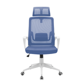 SILLA ERGONOMICA MARS GAMING MGCERGOLITEWBL AZUL CON DETALLES EN BLANCO RESPALDO EN MALLA TRANSPIRABLE AJUSTE LUMBAR-CERVICAL-REPOSABRAZOS