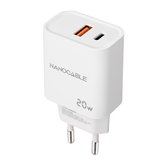 CARGADOR USB PARED NANO CABLE USB-C/PD + USB-A/QC 20W BLANCO