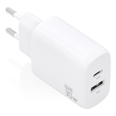 CARGADOR AISENS GAN 30W, 1XUSB-C PD3.0 QC4.0, 1XUSB-A QC3.0, BLANCO