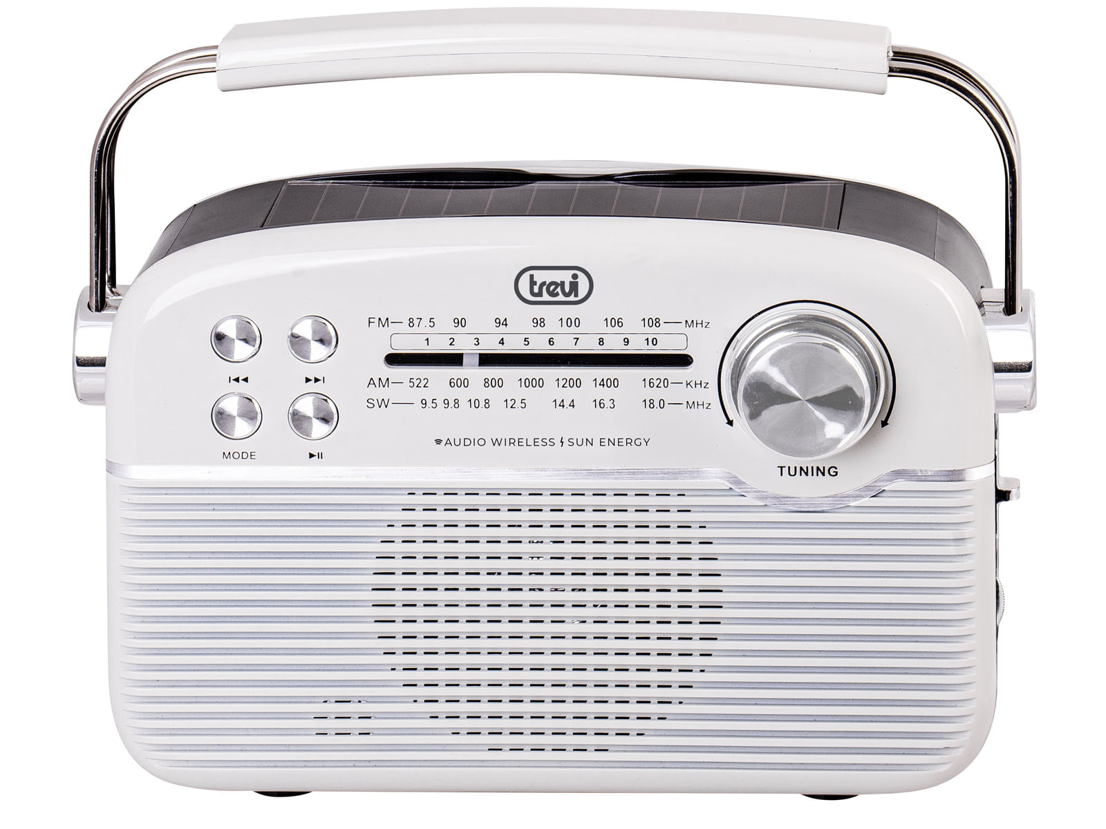 Radio Portatile Trevi RA 7F50 BT - FM/AM/SW, Pannello Solare, USB-C, Bluetooth, Bianco