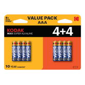 PILAS AAA KODAK MAX ALCALINA LR3 PACK 8 (4+4) UNIDADES 1150 mAh 1.5V (ecotasas incluidas)